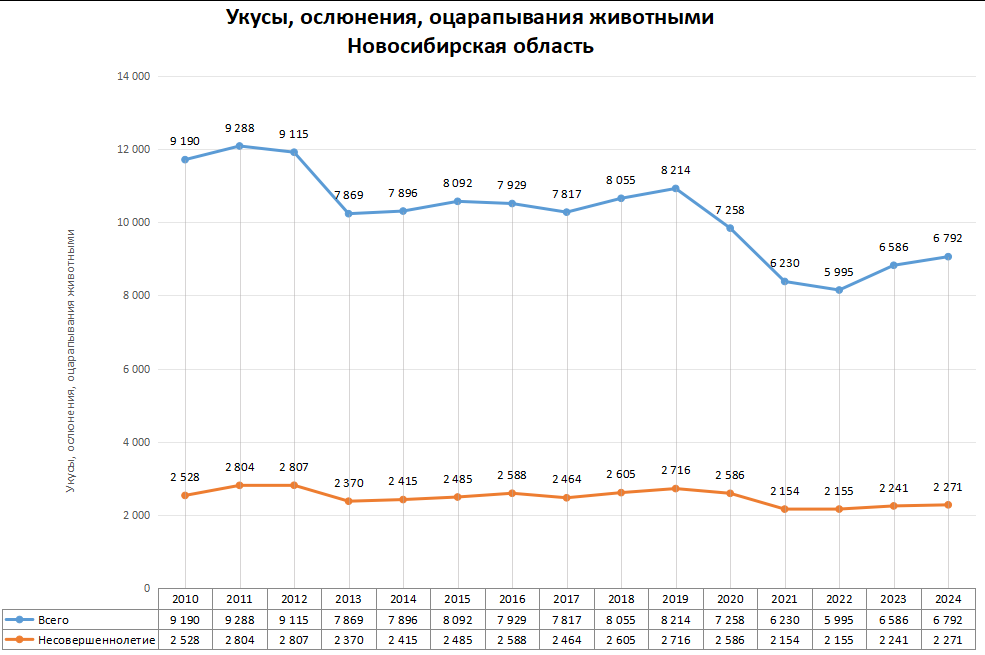 Статистика по нападениям животных в регионах России в 2024 году